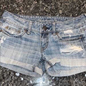 American Eagle Outfitters Light Blue Ripped Denim Shorts